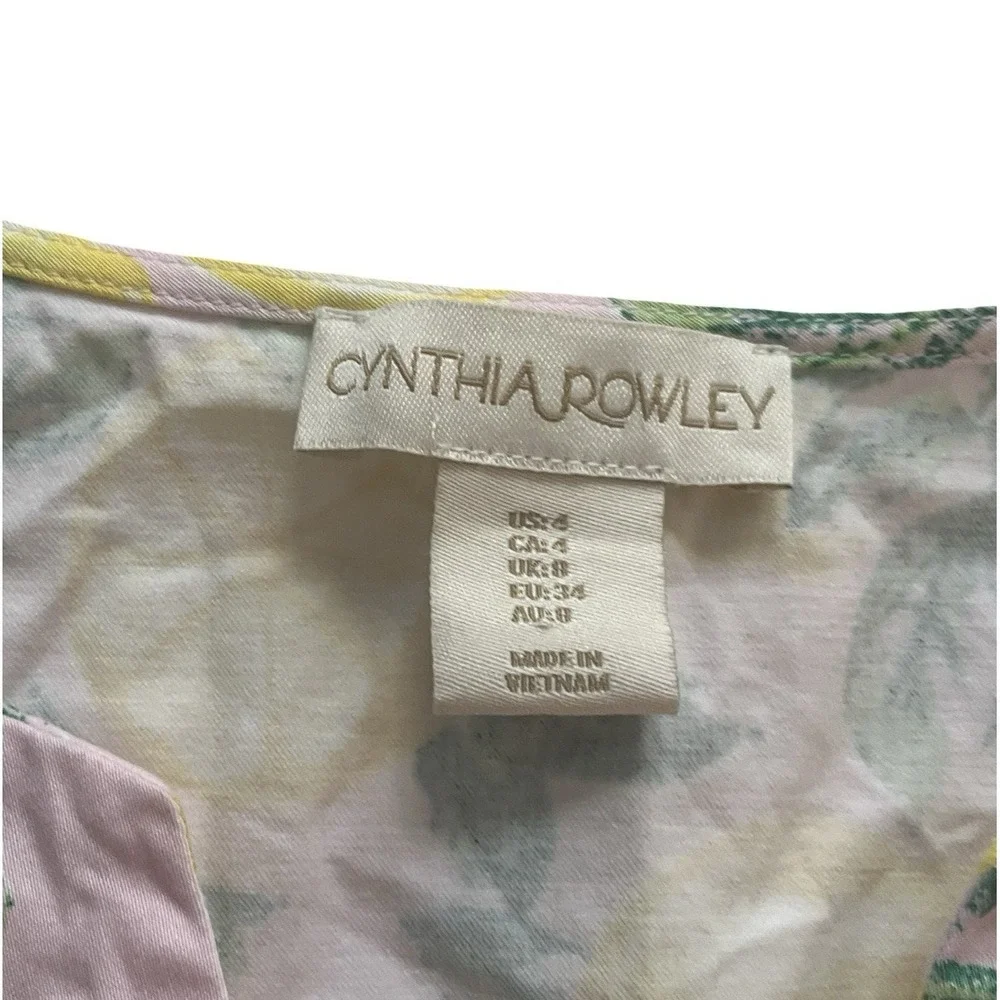 Cynthia Rowley Size 4 Dress V-Neck‎ Lemon Pink Yellow Green Sleeveless Mini